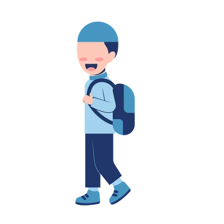 Muslim Boy Student With bag  Illustration