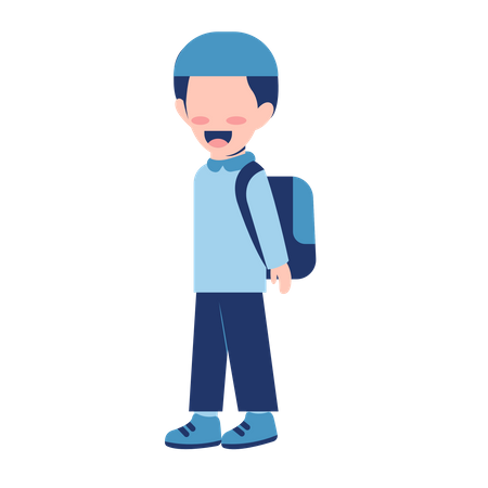 Muslim Boy Student With Schoolbag  Illustration