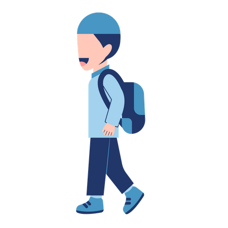 Muslim Boy Student With Schoolbag Walking  Illustration