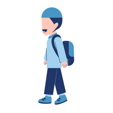 Muslim Boy Student With Schoolbag Walking  Illustration