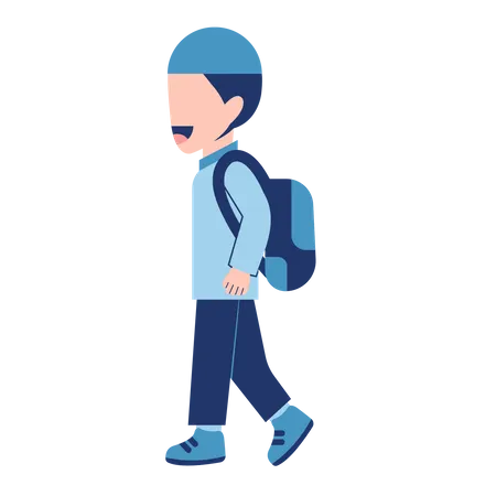 Muslim Boy Student With Schoolbag Walking  Illustration