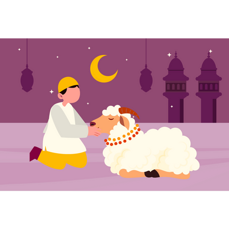 Muslim boy taking care of sheep  Illustration