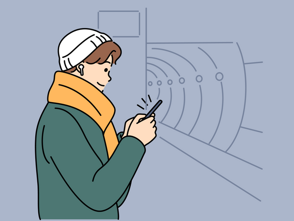 Muslim boy use mobile at metro station  Illustration