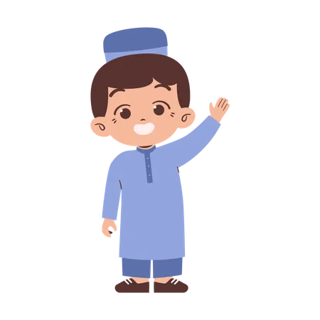 Muslim boy waive hands Illustration