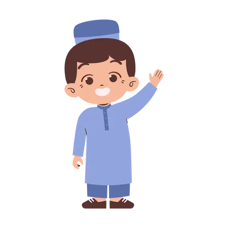 Muslim boy waive hands  Illustration