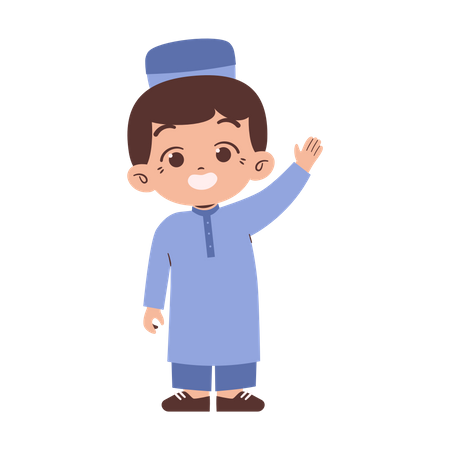 Muslim boy waive hands  Illustration