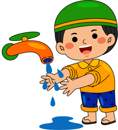 Muslim boy washing hands before prayer  Illustration