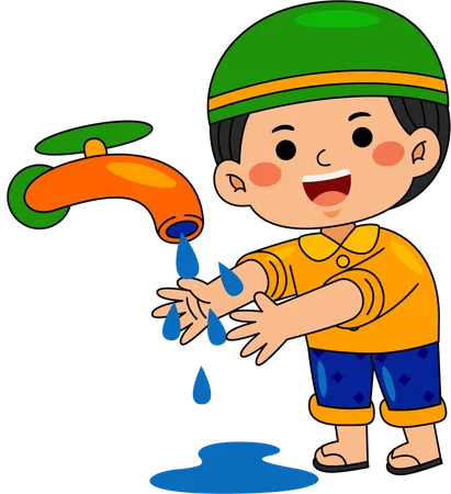 Muslim boy washing hands before prayer  Illustration