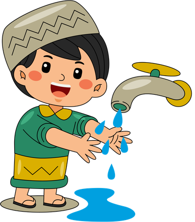 Muslim boy washing hands  Illustration