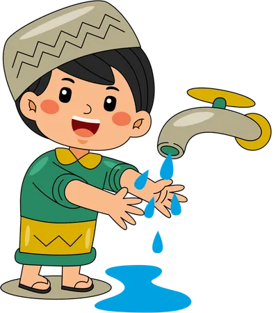 Muslim boy washing hands  Illustration