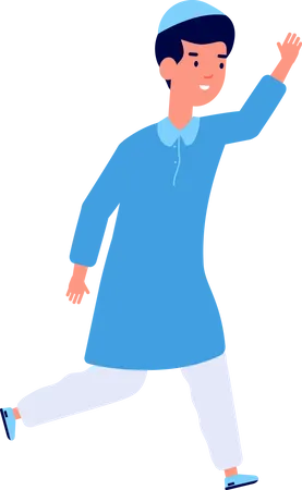Muslim boy waving hand Illustration