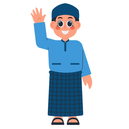 Muslim Boy Waving Hand  Illustration