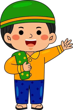 Muslim boy waving hand  Illustration