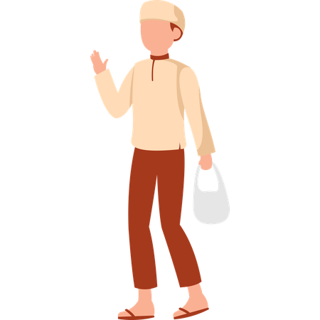 Muslim boy waving hand  Illustration