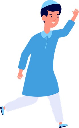 Muslim boy waving hand  Illustration