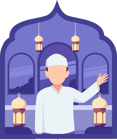 Muslim boy waving hand  Illustration