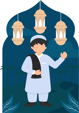 Muslim boy waving hand  Illustration