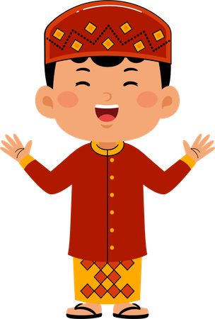 Muslim boy waving hands  Illustration