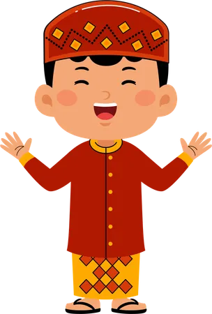 Muslim boy waving hands  Illustration