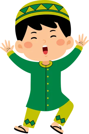 Muslim boy waving hands  Illustration