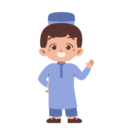 Muslim boy waving  Illustration