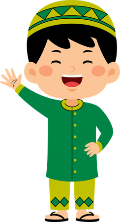 Muslim boy waving left hand  Illustration