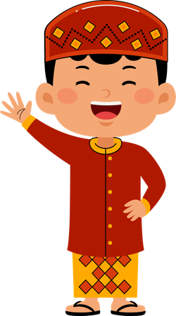 Muslim boy waving left hand  Illustration