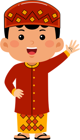 Muslim boy waving right hand  Illustration