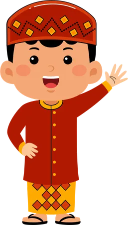 Muslim boy waving right hand  Illustration