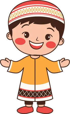 Muslim Boy Wearing Islamic Traditional Clothes  Illustration