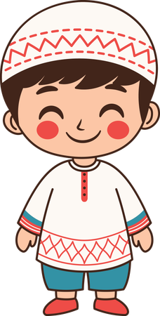 Muslim Boy Wearing Islamic Traditional Clothes  Illustration