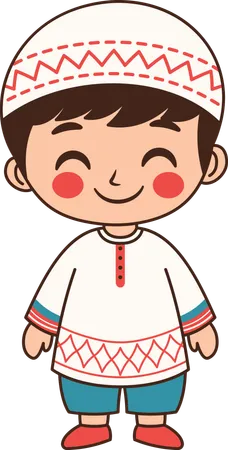 Muslim Boy Wearing Islamic Traditional Clothes  Illustration