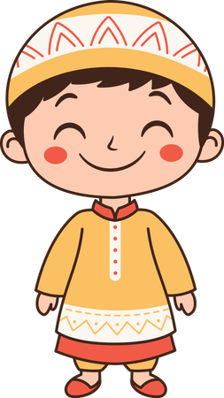 Muslim Boy Wearing Islamic Traditional Clothes  Illustration