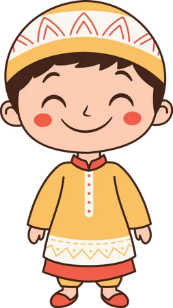 Muslim Boy Wearing Islamic Traditional Clothes  Illustration