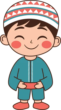 Muslim Boy Wearing Islamic Traditional Clothes  Illustration