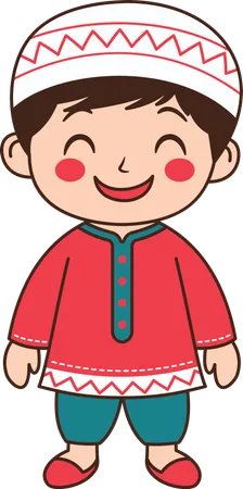 Muslim Boy Wearing Islamic Traditional Clothes  Illustration