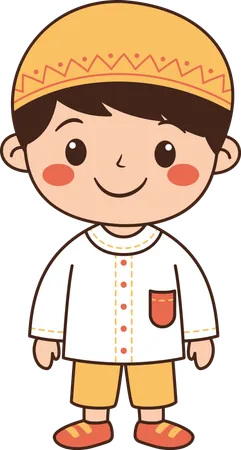 Muslim Boy Wearing Islamic Traditional Clothes  Illustration