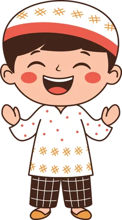 Muslim Boy Wearing Islamic Traditional Clothes  Illustration