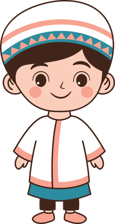 Muslim Boy Wearing Islamic Traditional Clothes  Illustration