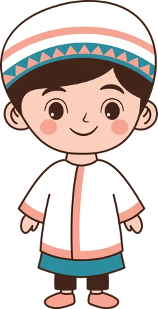 Muslim Boy Wearing Islamic Traditional Clothes  Illustration