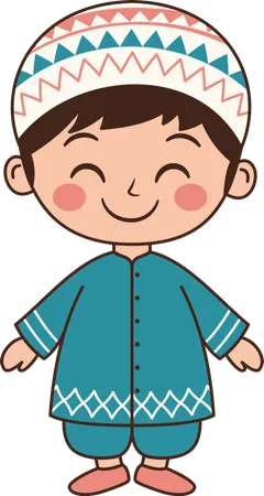 Muslim Boy Wearing Islamic Traditional Clothes  Illustration