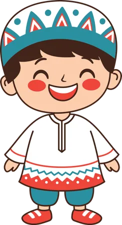 Muslim Boy Wearing Islamic Traditional Clothes  Illustration