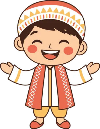 Muslim Boy Wearing Islamic Traditional Clothes  Illustration