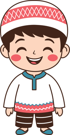 Muslim Boy Wearing Islamic Traditional Clothes  Illustration