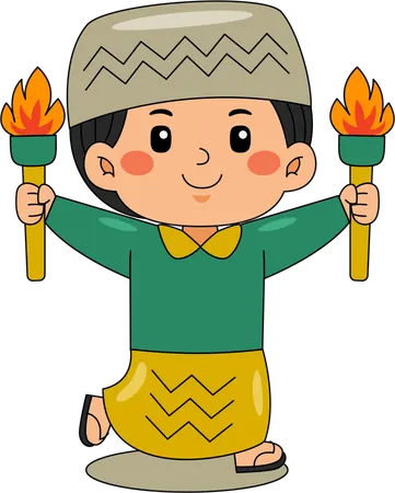 Muslim boy with burning torch  Illustration