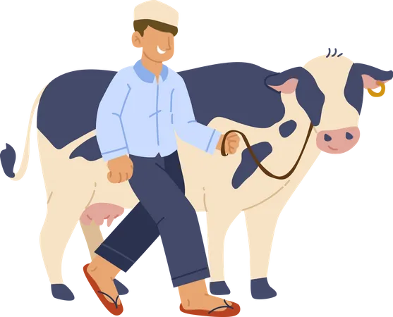 Muslim boy with cow  Illustration
