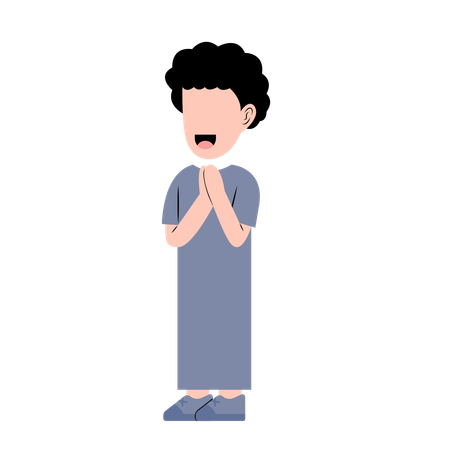 Muslim Boy With Eid Greeting Gesture  Illustration