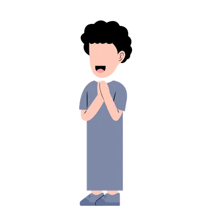 Muslim Boy With Eid Greeting Gesture  Illustration