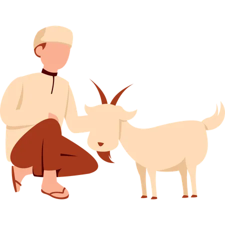 Man Sit With Goat Illustration
