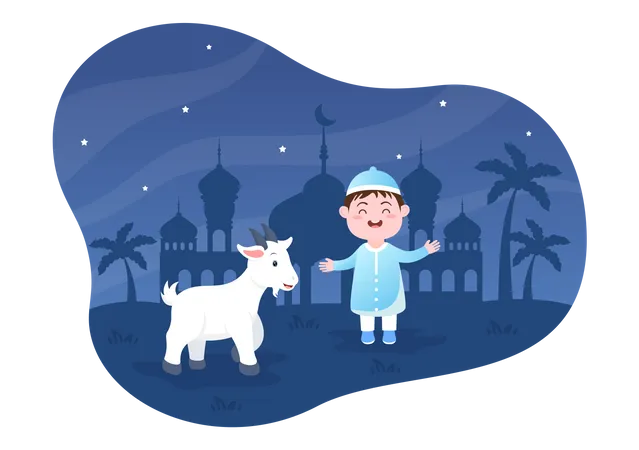 Muslim boy with goat Illustration